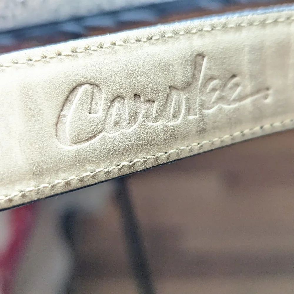 Vintage Carolee Leather Belt Gold‎ Silver Tone Buckle Croc Metal Jeweled